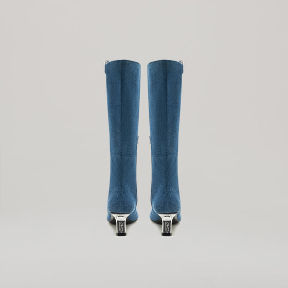 both-KITTEN HEEL PIERCED KNEE BOOT-BLUE DENIM