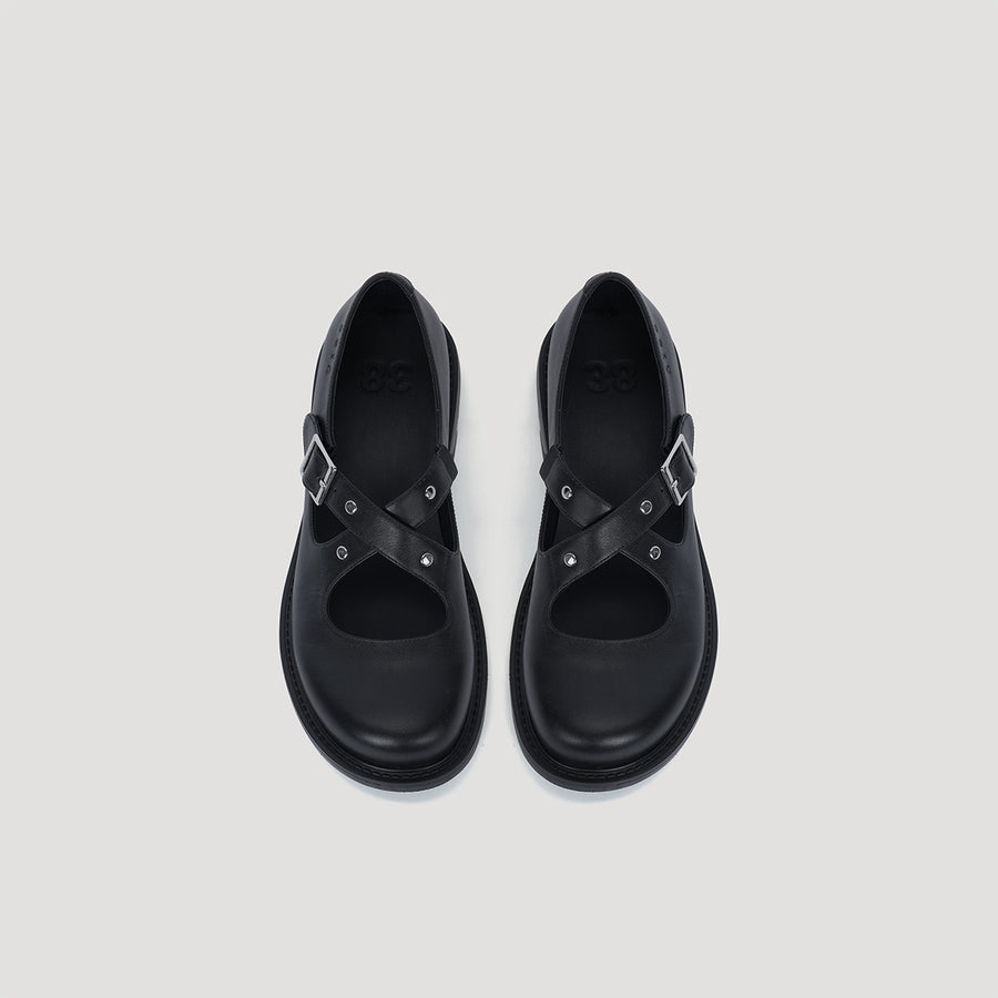 RE:RE CROSS STRAP MARYJANE - BLACK/BLACK