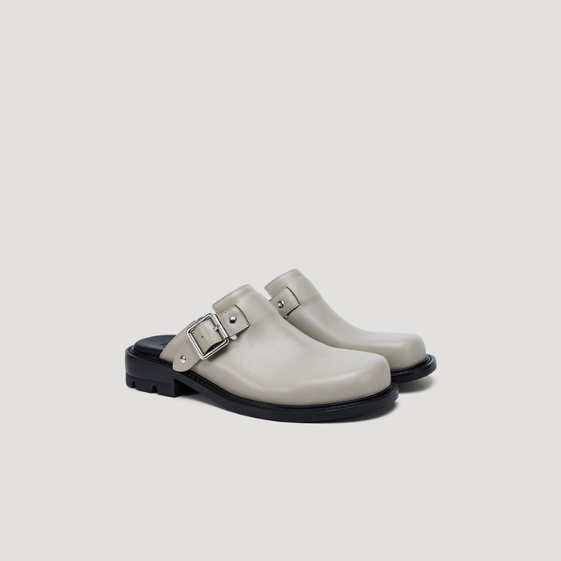 RE:RE MULES WITH BUCKLE - GREY/BLACK