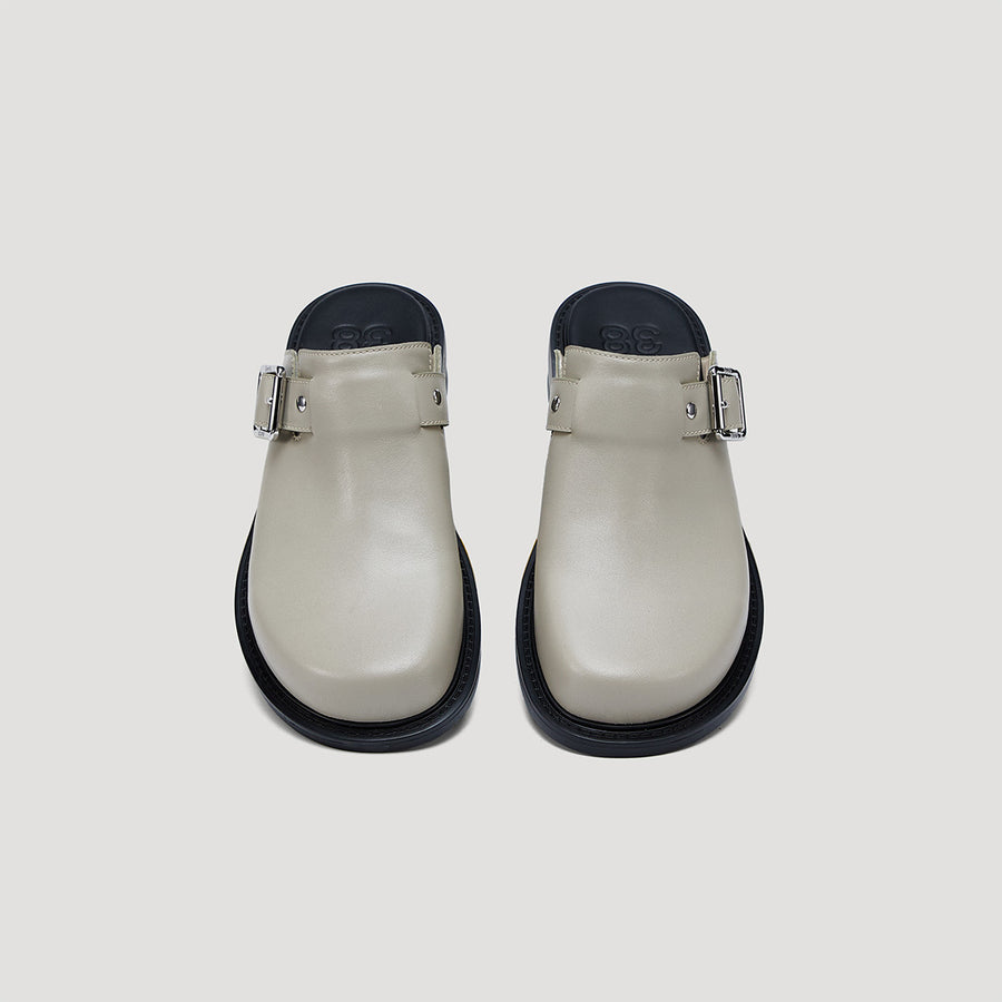 RE:RE MULES WITH BUCKLE - GREY/BLACK
