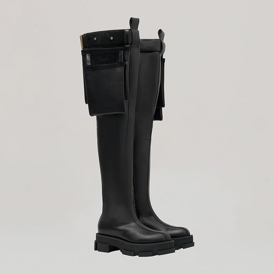 both x DION LEE-GAO PLATFORM THIGH-HIGH BOOT WITH TOOLBELT-BLACK