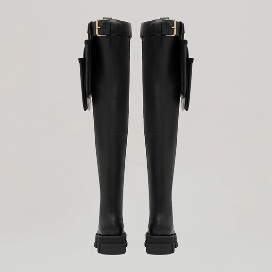 both x DION LEE-GAO PLATFORM THIGH-HIGH BOOT WITH TOOLBELT-BLACK