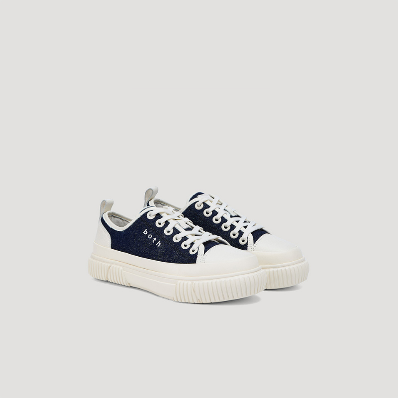 EVA PLATFORM LOGO DENIM SNEAKER - NAVY/BEIGE