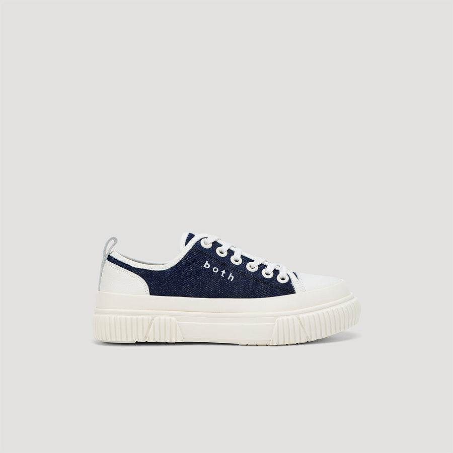 Navy beige EVA platform logo denim sneaker with lightweight sole and modern design