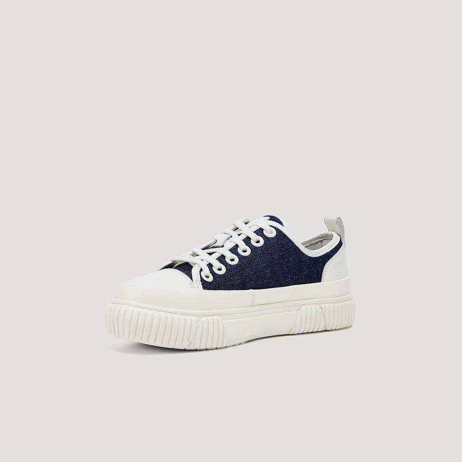 EVA PLATFORM LOGO DENIM SNEAKER - NAVY/BEIGE