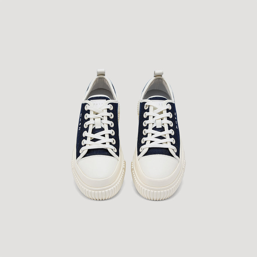 EVA PLATFORM LOGO DENIM SNEAKER - NAVY/BEIGE