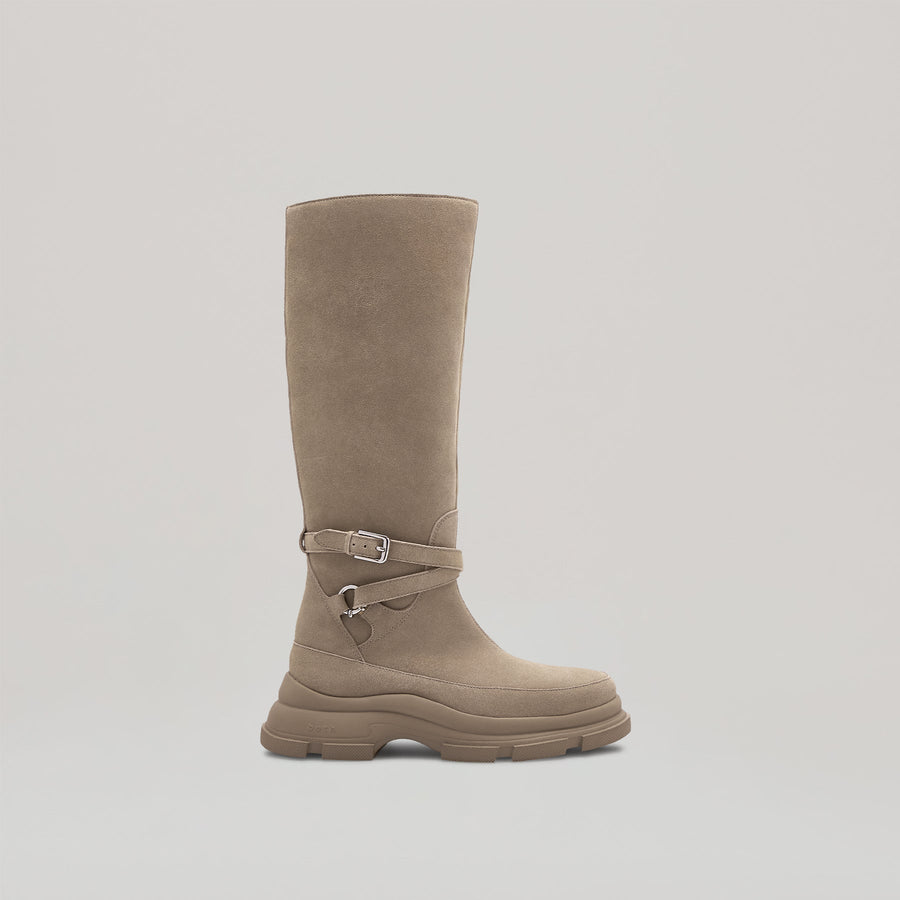 GAO EVA leather knee boots in khaki color showcasing knee-high design and durable EVA material