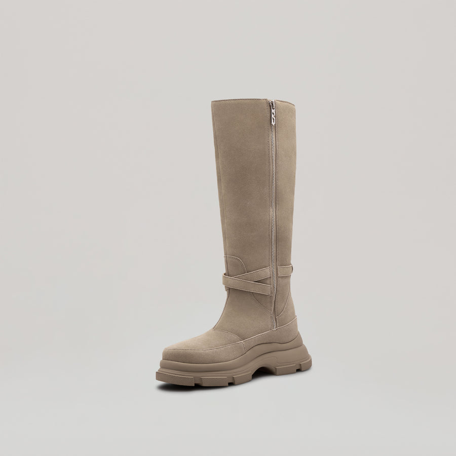GAO EVA LEATHER KNEE BOOTS - KHAKI/KHAKI