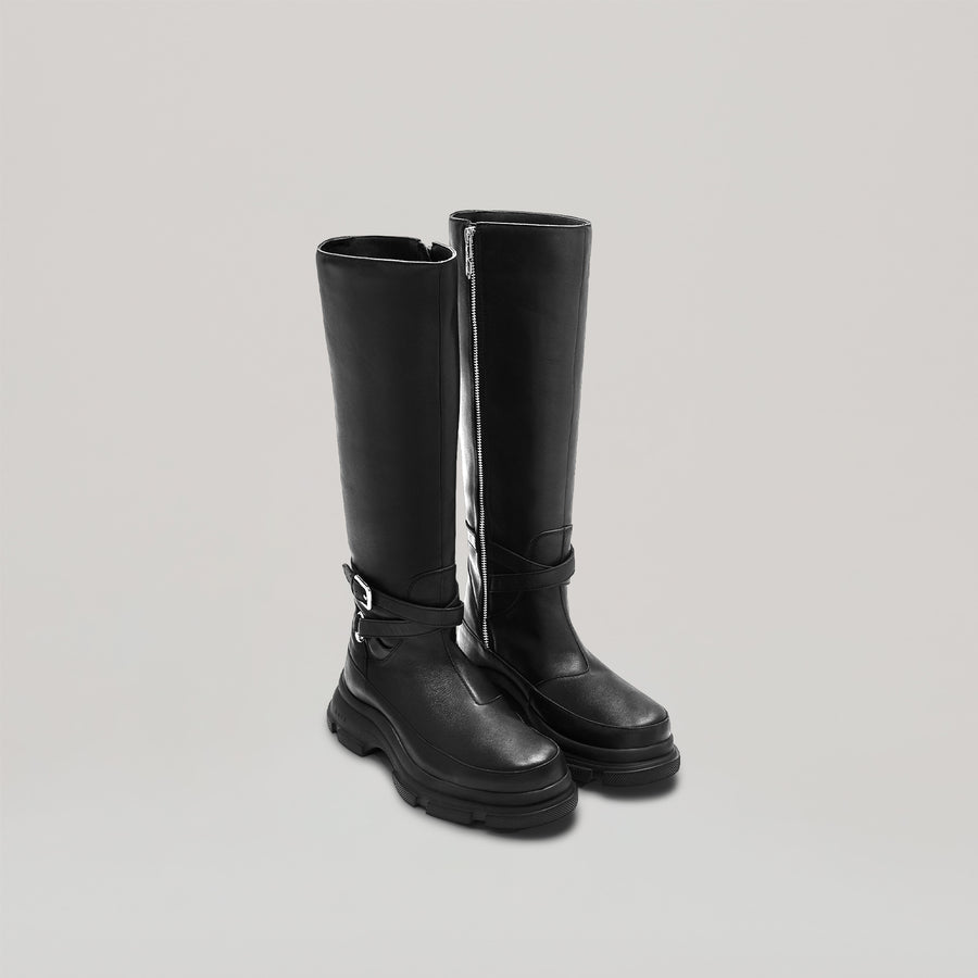 GAO EVA LEATHER KNEE BOOTS - BLACK/BLACK