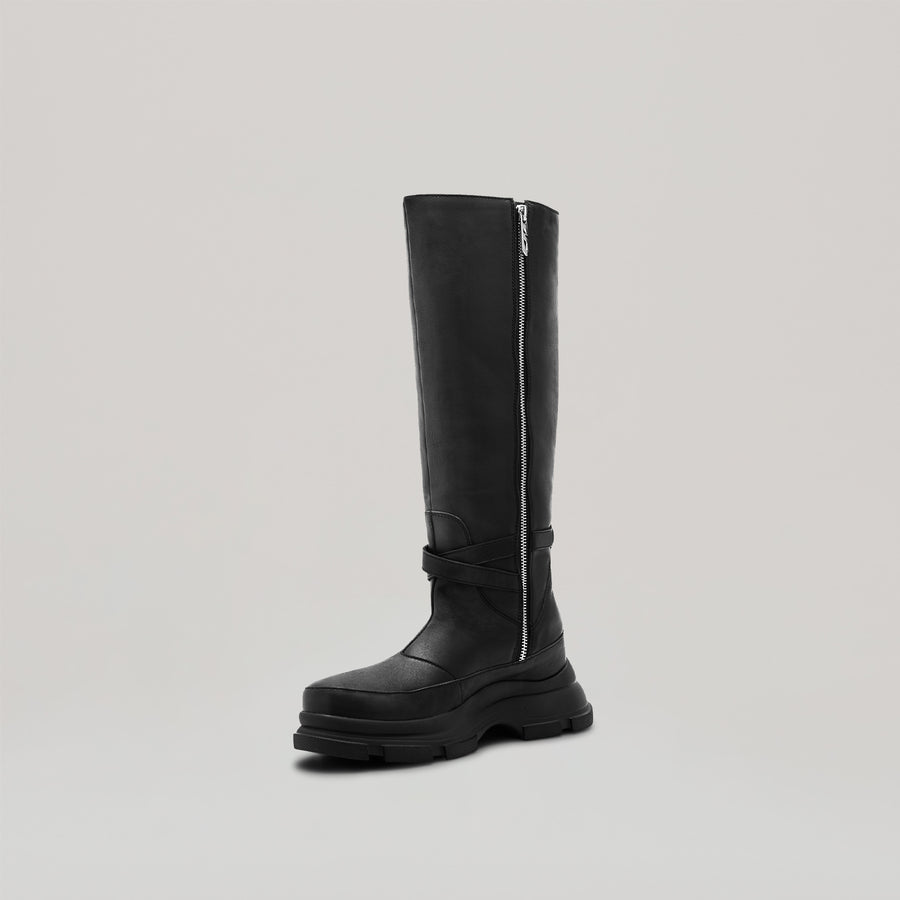 GAO EVA LEATHER KNEE BOOTS - BLACK/BLACK