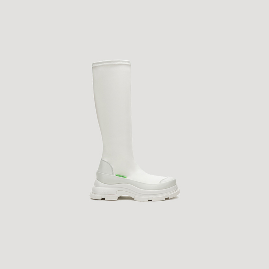 GAO EVA KNEE BOOTS white slip-on knee boots with PU pleather and calf leather stylish unisex footwear