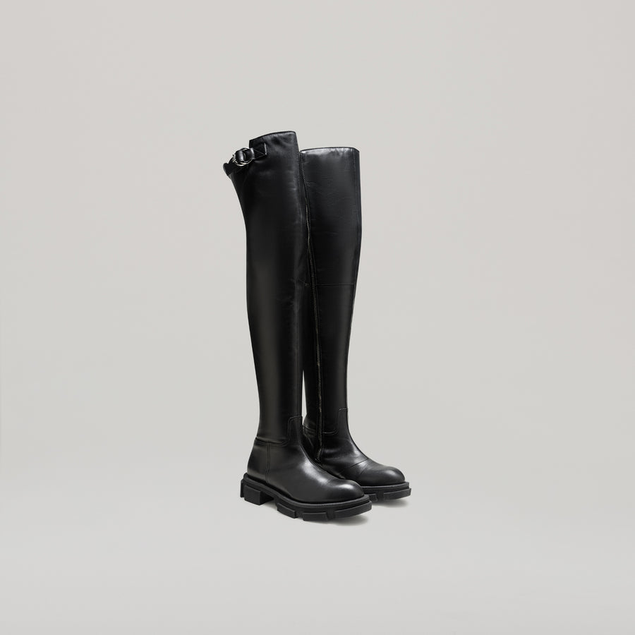 GAO PIERCED THIGH HIGH BOOT - BLACK/BLACK