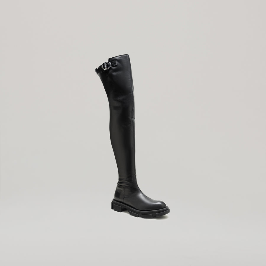 GAO PIERCED THIGH HIGH BOOT - BLACK/BLACK