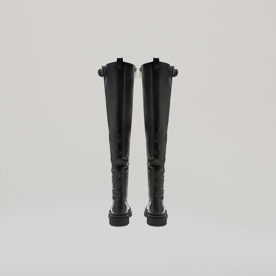 GAO PIERCED THIGH HIGH BOOT - BLACK/BLACK