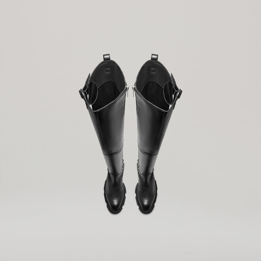 GAO PIERCED THIGH HIGH BOOT - BLACK/BLACK