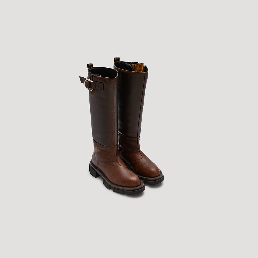 GAO PIERCED KNEE BOOT - BROWN/BROWN