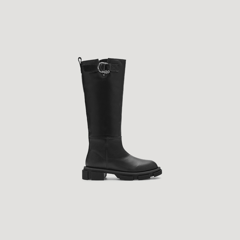 GAO Pierced Knee Boot in black with silver ring and signature outsole stylish edgy footwear