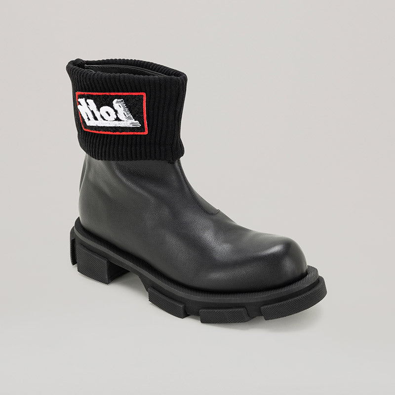 Black GAO MID ZIPPED CHELSEA boots with zip closure and knit collar in calf leather
