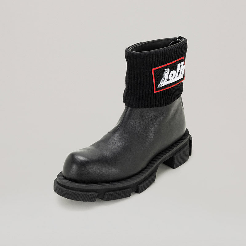 GAO MID ZIPPED CHELSEA black calf leather boots with knit collar and zip closure