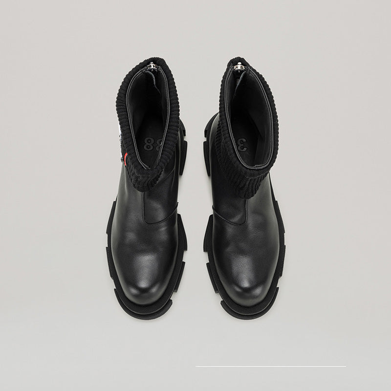 GAO MID ZIPPED CHELSEA black calf leather boots with zip closure and knit collar