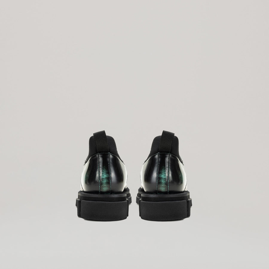 GAO METAL LOGO DERBY black and oxi green two-tone calf leather shoes with metal logo plate