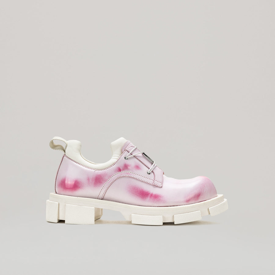 GAO METAL LOGO DERBY white and pink two-tone leather shoes with metal logo plate