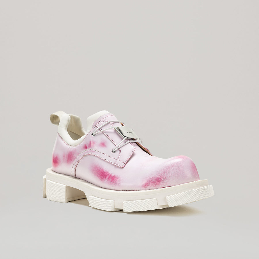GAO METAL LOGO DERBY white and pink two-tone calf leather shoes with metal logo plate