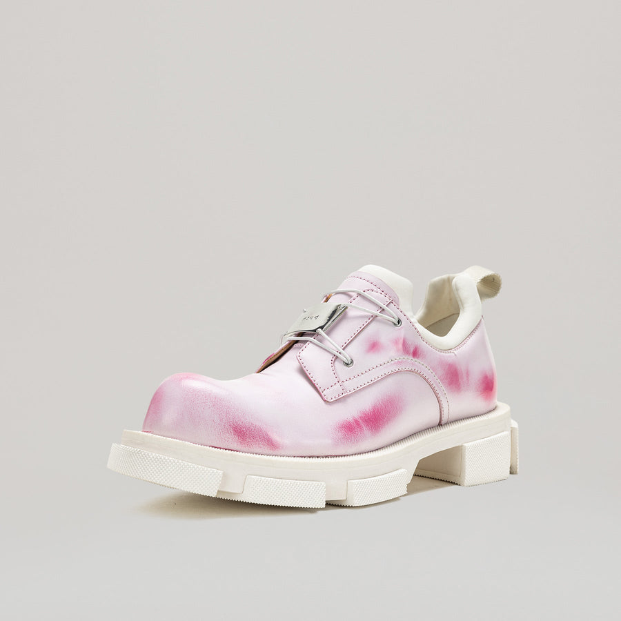 GAO METAL LOGO DERBY shoes in white and pink two-tone calf leather with metal logo plate