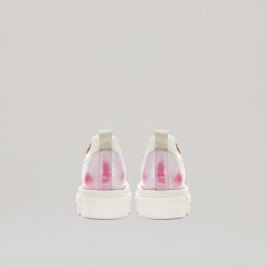 GAO METAL LOGO DERBY white and pink two-tone calf leather shoes with metal logo plate