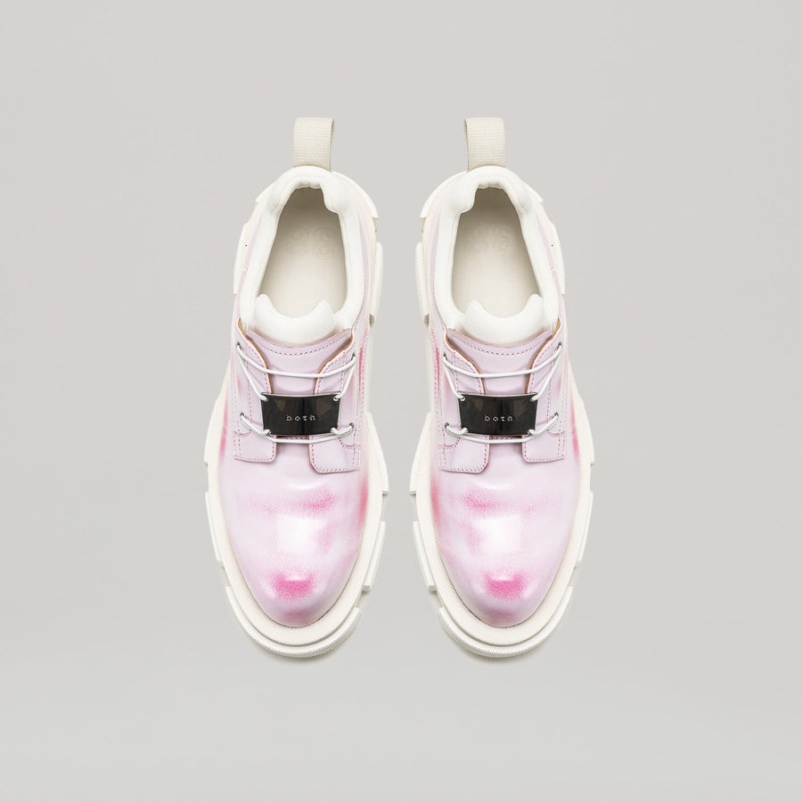 GAO METAL LOGO DERBY white and pink two-tone calf leather shoes with metal logo plate