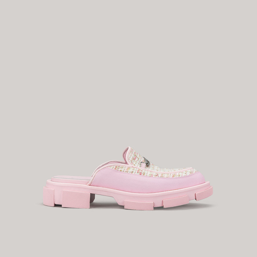 Pink GAO LOAFER MULES with polished spazzolato upper and metal b logo for women