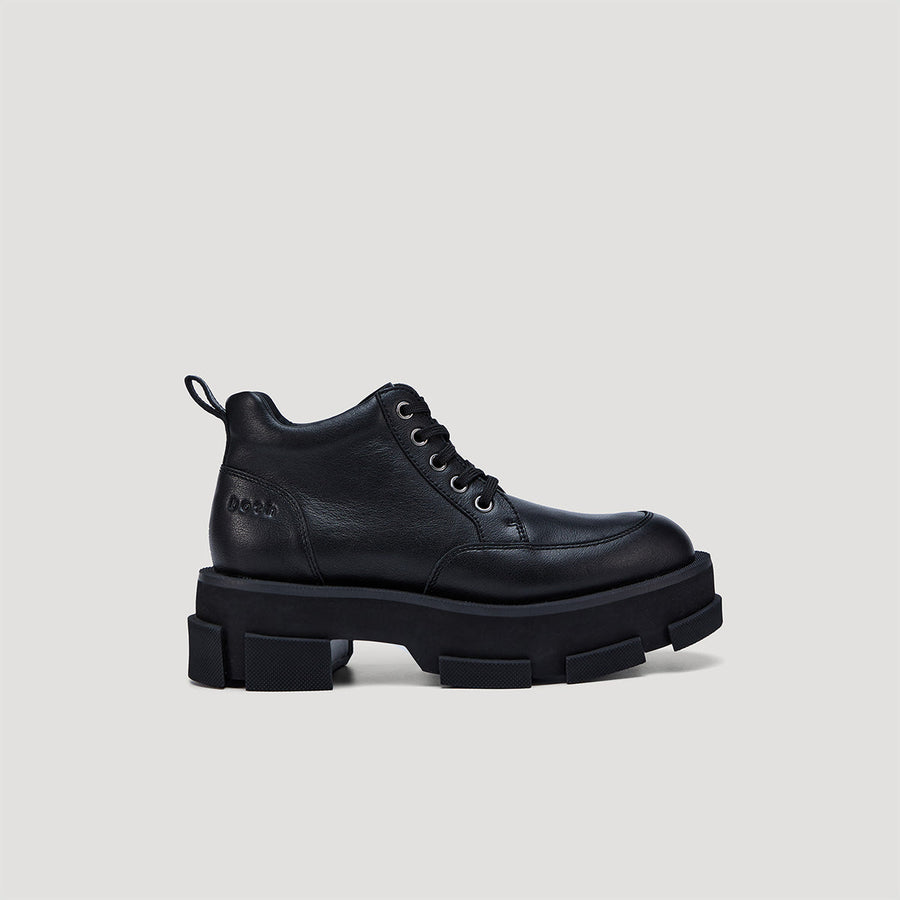 Black GAO Platform Mid Army Boots with thick platform sole and sleek monochromatic design