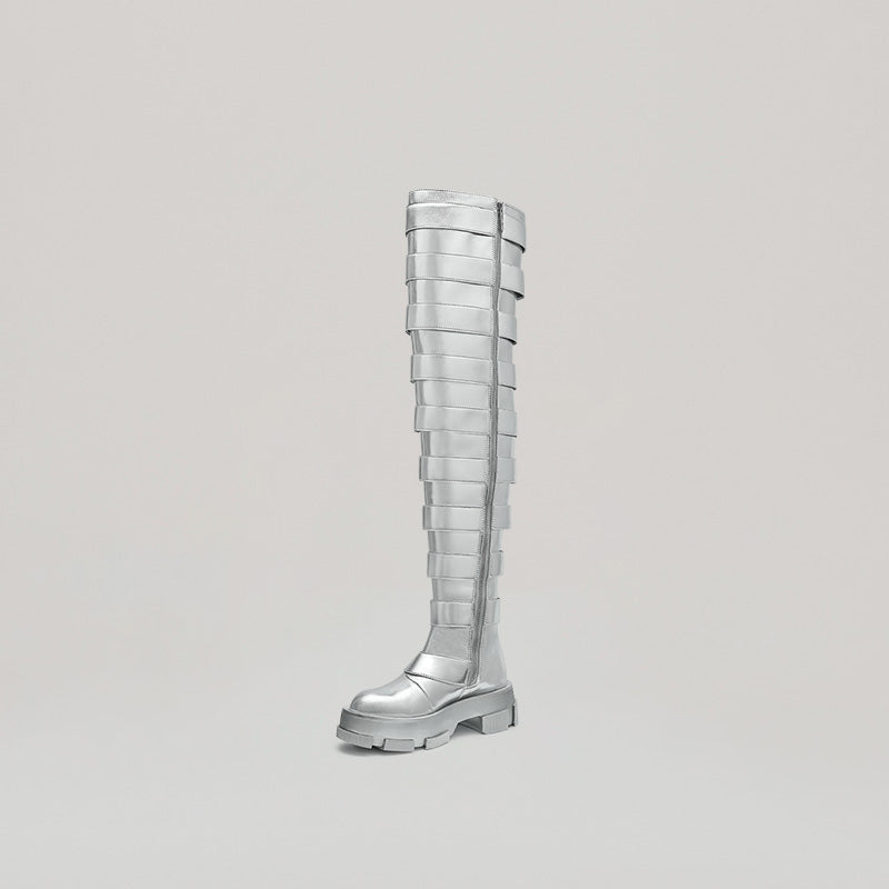 both X Jeanne Friot GAO PLATFORM THIGH HIGH BOOTS - SILVER/SILVER