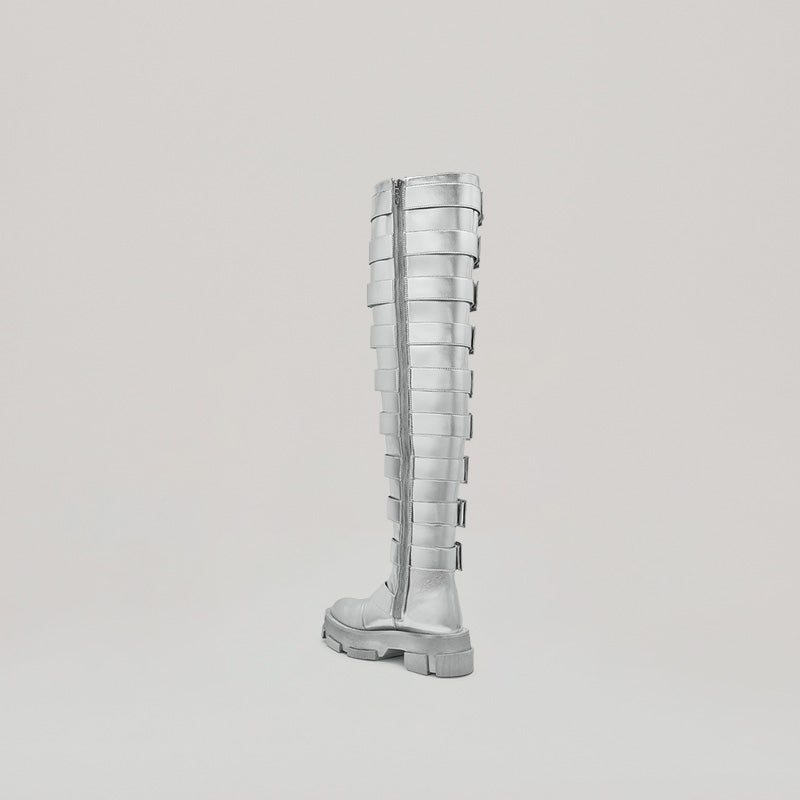 both X Jeanne Friot GAO PLATFORM THIGH HIGH BOOTS - SILVER/SILVER