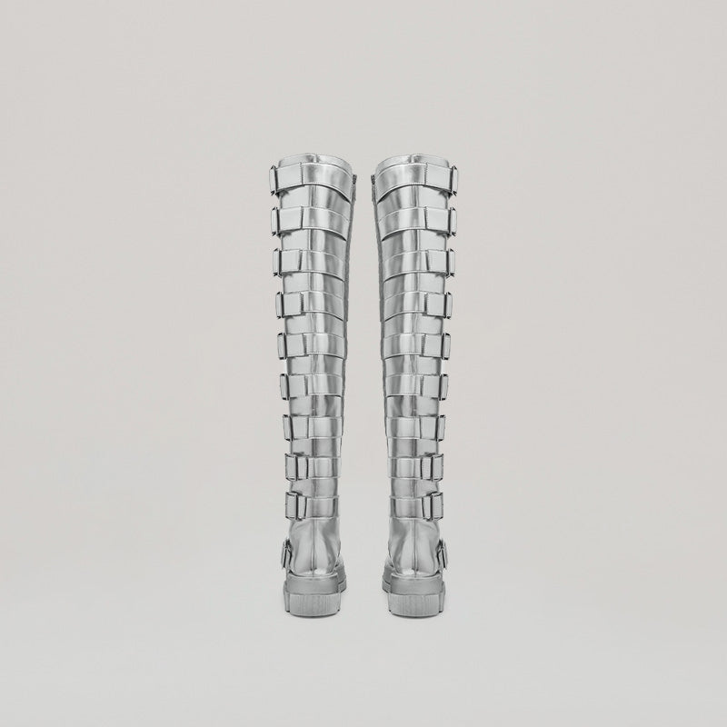 both X Jeanne Friot GAO PLATFORM THIGH HIGH BOOTS - SILVER/SILVER