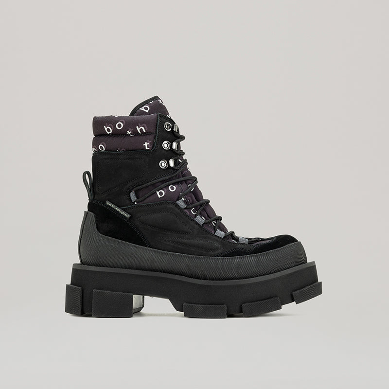 Black GAO Platform Mountain Boot with nubuck and canvas upper featuring mountain clips for urban style
