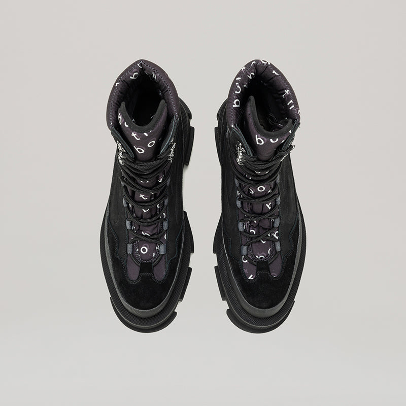 GAO PLATFORM MOUNTAIN BOOT black nubuck canvas urban style boot with mountain clips