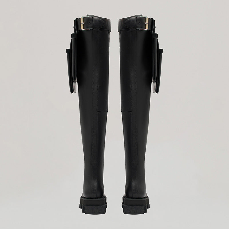 both x DION LEE-GAO PLATFORM THIGH-HIGH BOOT WITH TOOLBELT - BLACK/BLACK