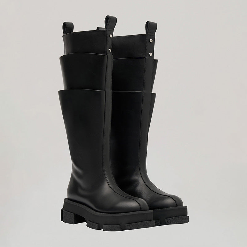 both x DION LEE-GAO PLATFORM CARGO KNEE BOOT - BLACK/BLACK