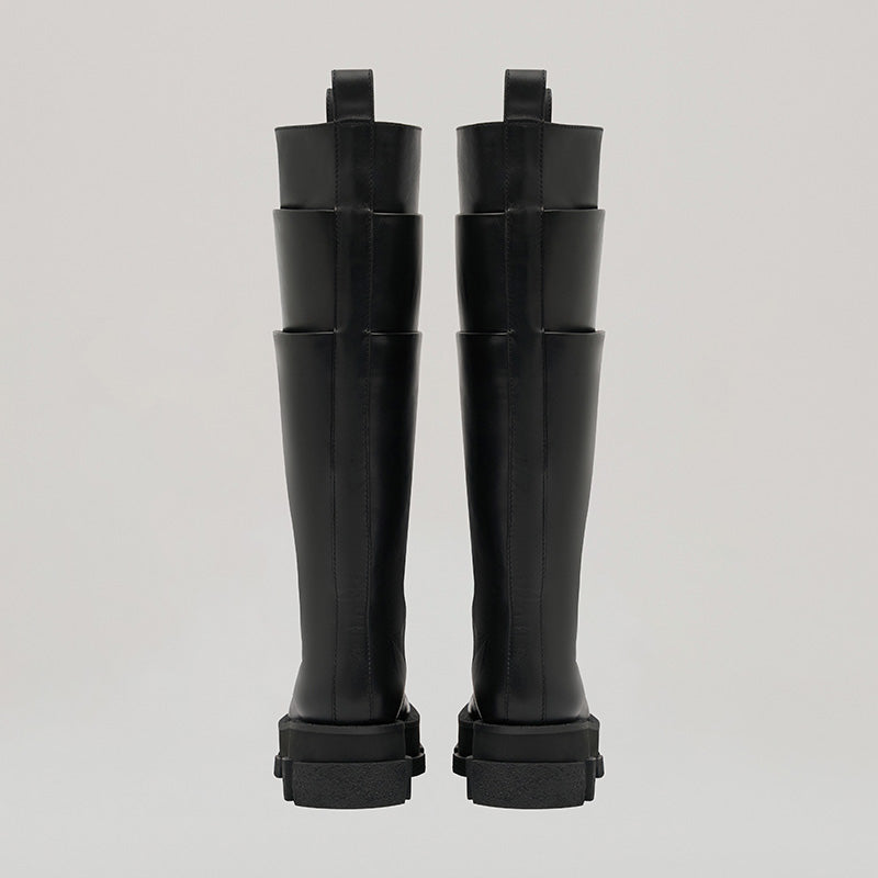 both x DION LEE-GAO PLATFORM CARGO KNEE BOOT - BLACK/BLACK
