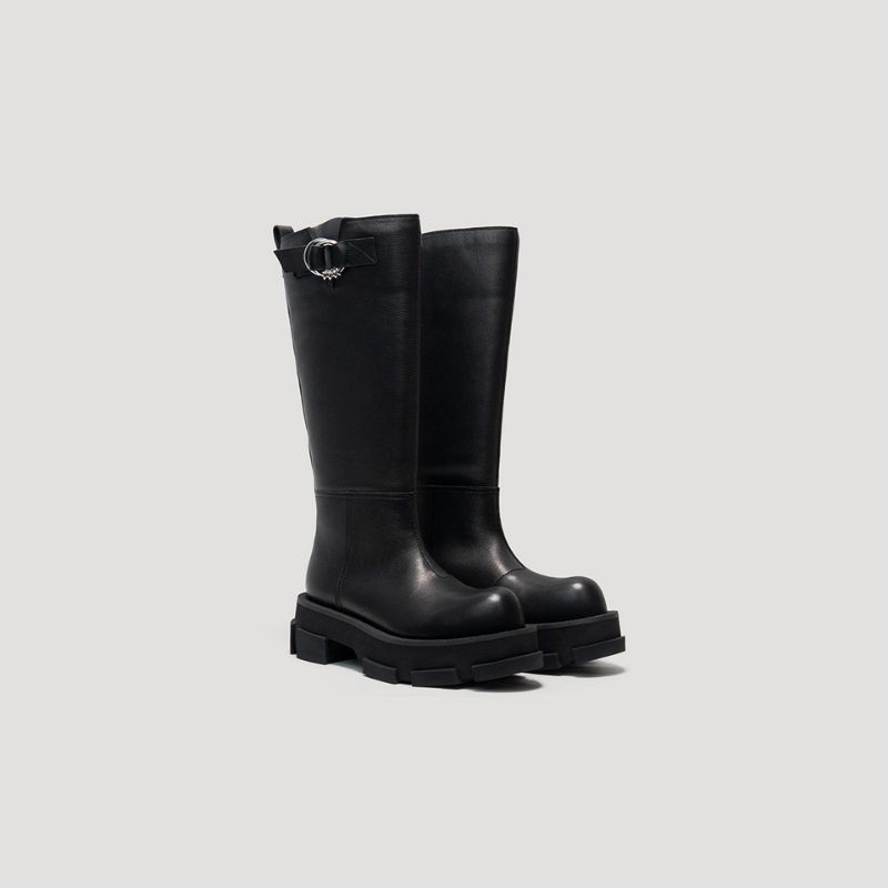 GAO PLATFORM HELIUM KNEE BOOTS WITH BUCKLE - BLACK/BLACK