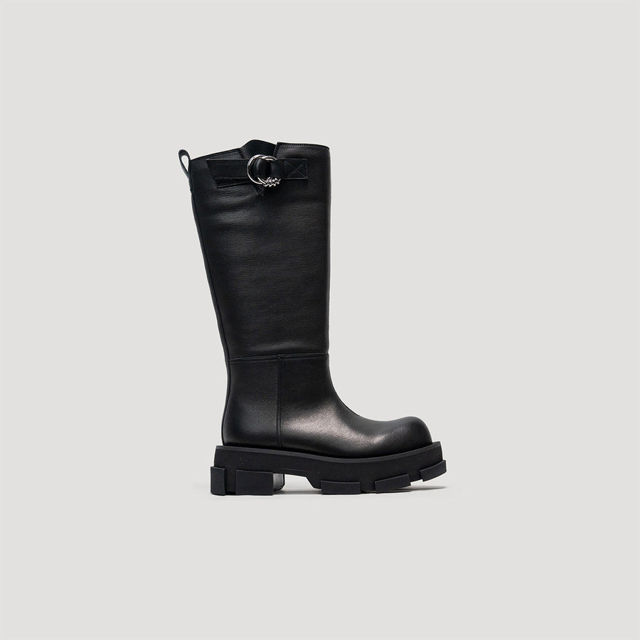 GAO Platform Helium knee boots in black with platform sole and buckle detail