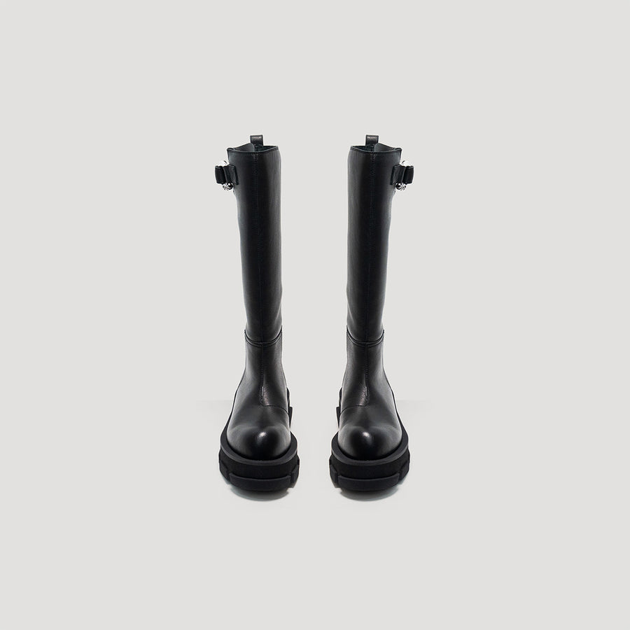 GAO PLATFORM HELIUM KNEE BOOTS WITH BUCKLE - BLACK/BLACK