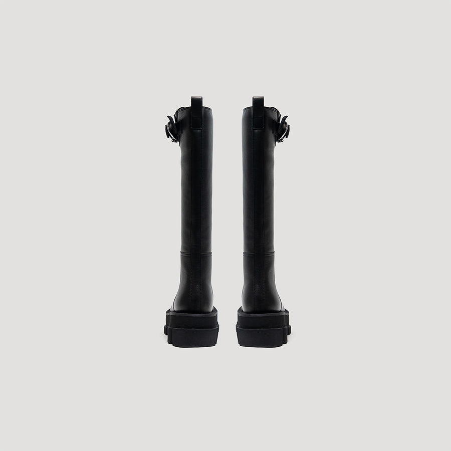 GAO PLATFORM HELIUM KNEE BOOTS WITH BUCKLE - BLACK/BLACK