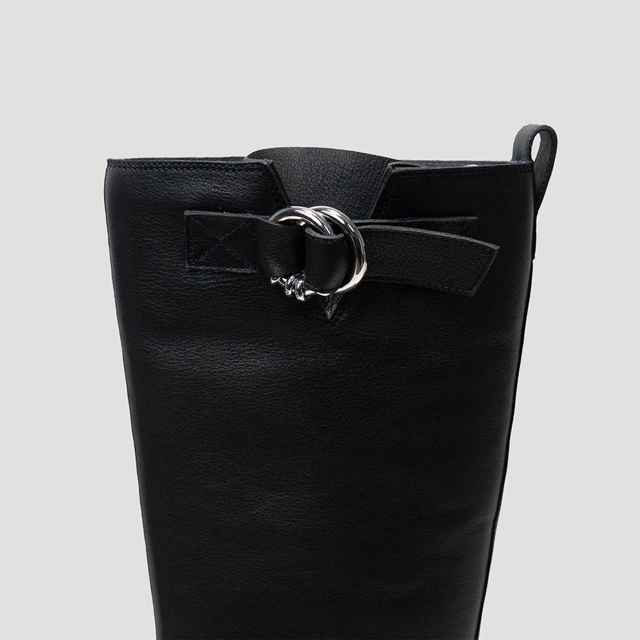 GAO PLATFORM HELIUM KNEE BOOTS WITH BUCKLE - BLACK/BLACK