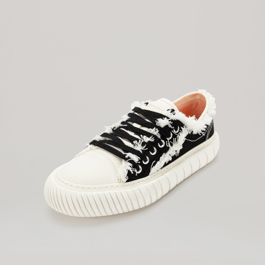 both - FORMULA LOW black canvas shoes with white fringe hem and EVA rubber sole