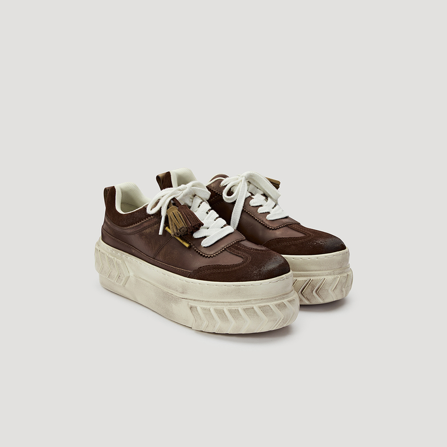TYRES PLATFORM SUEDE SNEAKER - BROWN-RED/OFF-WHITE