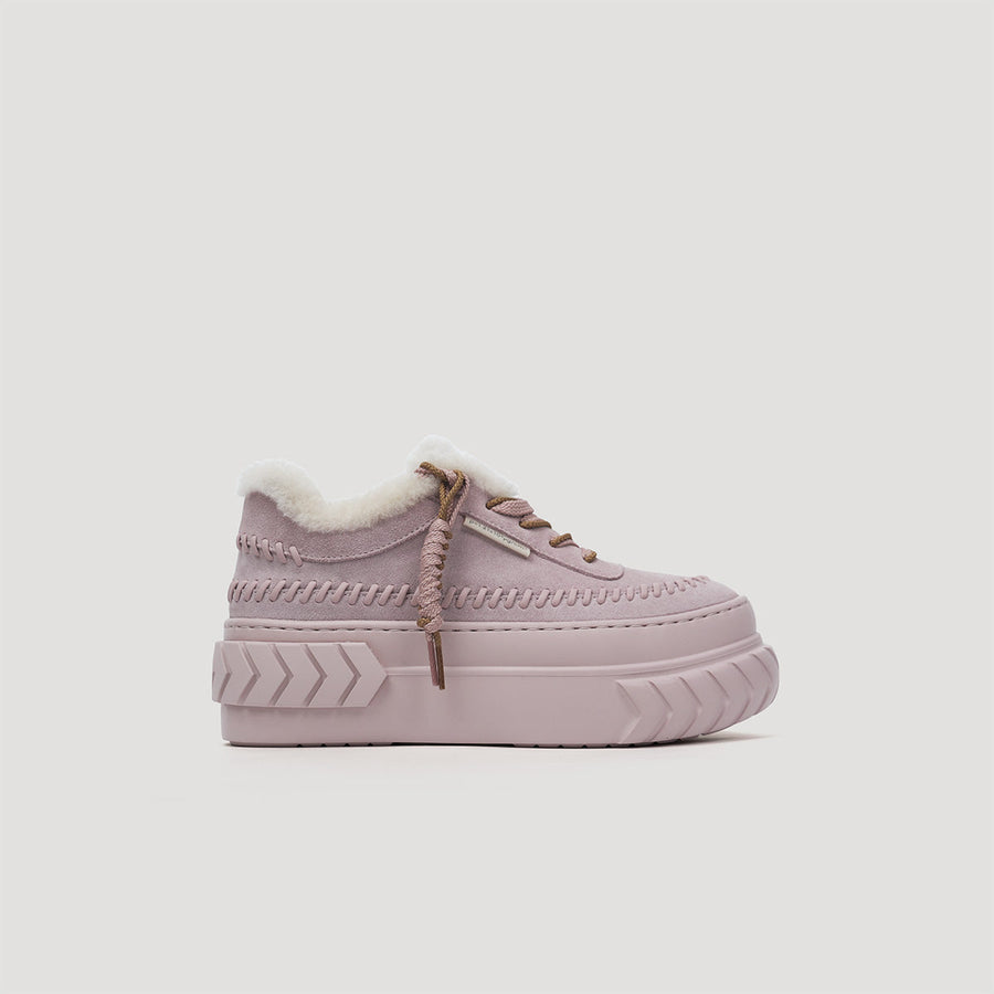 Dusty-pink TYRES PLATFORM sneaker with plush fur lining and elevated sole for cozy, stylish comfort