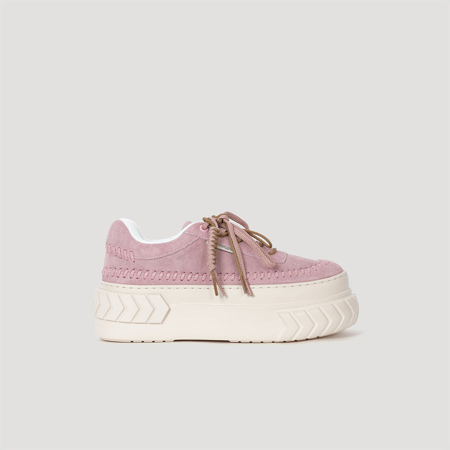 TYRES Platform Signature Sneaker in dusty pink and beige with dual lacing and cushioned platform for all-season comfort