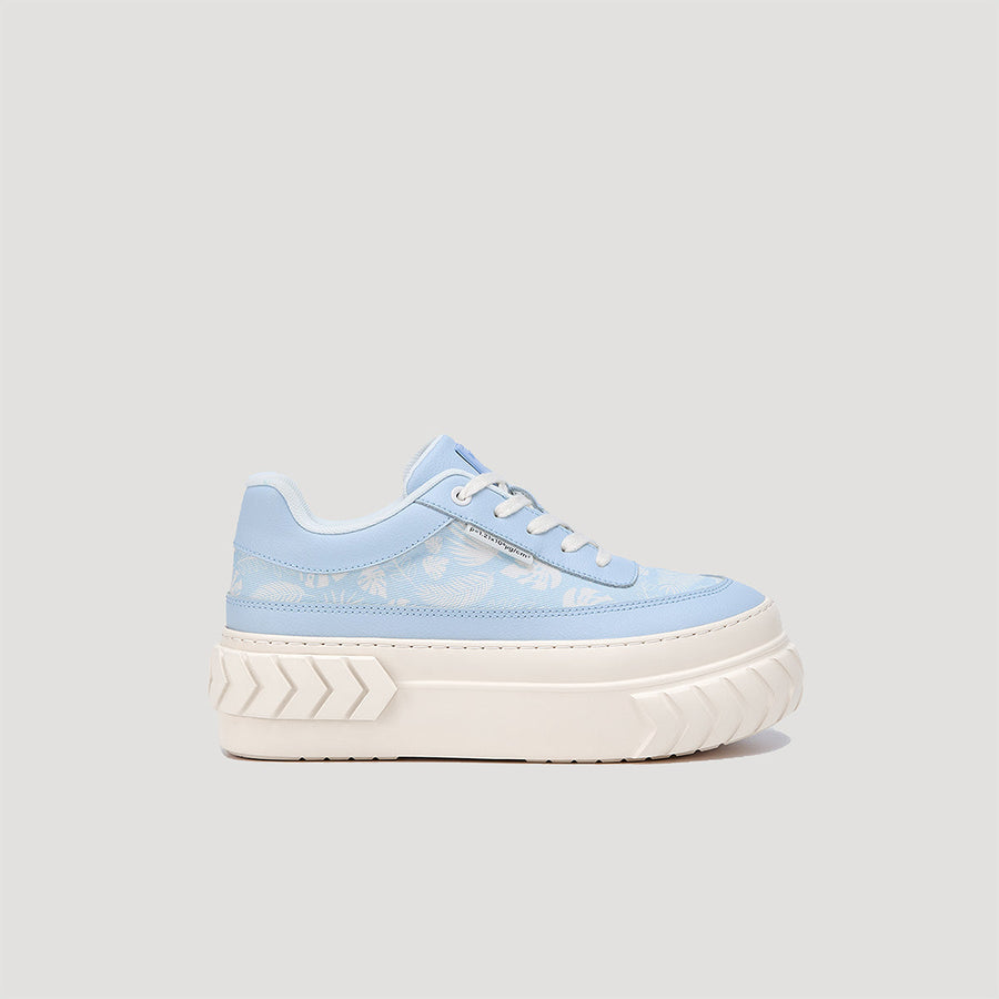 Light blue and beige TYRES platform sneaker with foliage print and chunky cushioned sole